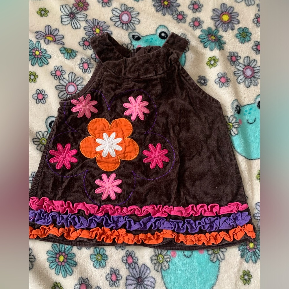 Vintage Emily Rose Brown and Pink Ruffled Halter Sundress